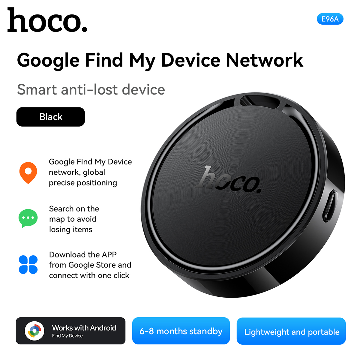 Hoco O Tag Intelligent Positioning Anti-Lost Device E96A Busca – Support Google Find My Network [Suitable for Android]