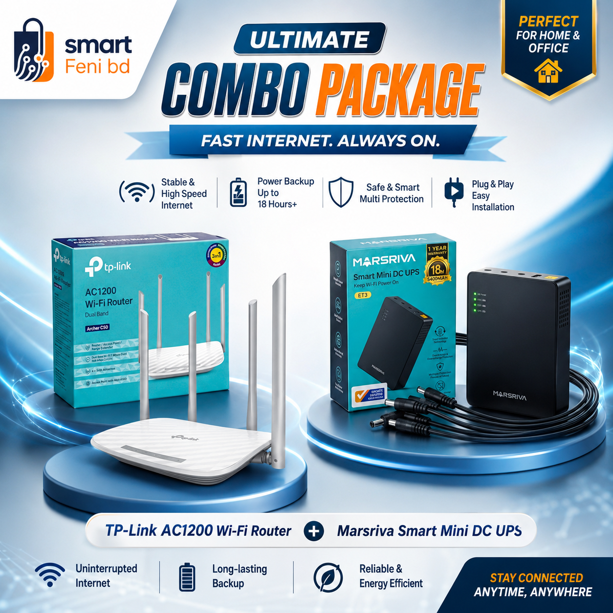 TP-Link AC1200 Dual Band Wi-Fi Router Marsriva Smart Mini DC UPS